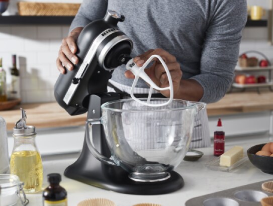 A tilt-head KitchenAid® stand mixer